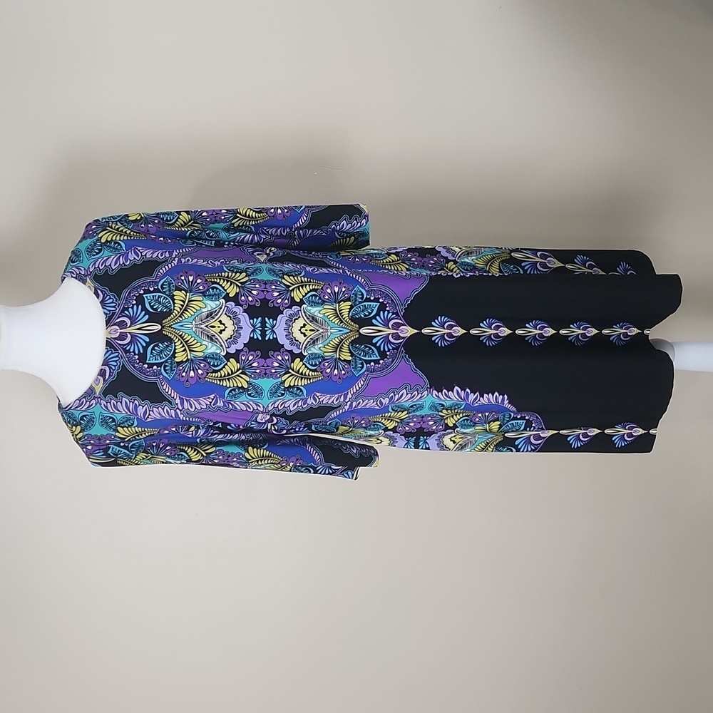 Scarlet multicolor jewel tone 3/4 sleeves dressy woman dress size 14